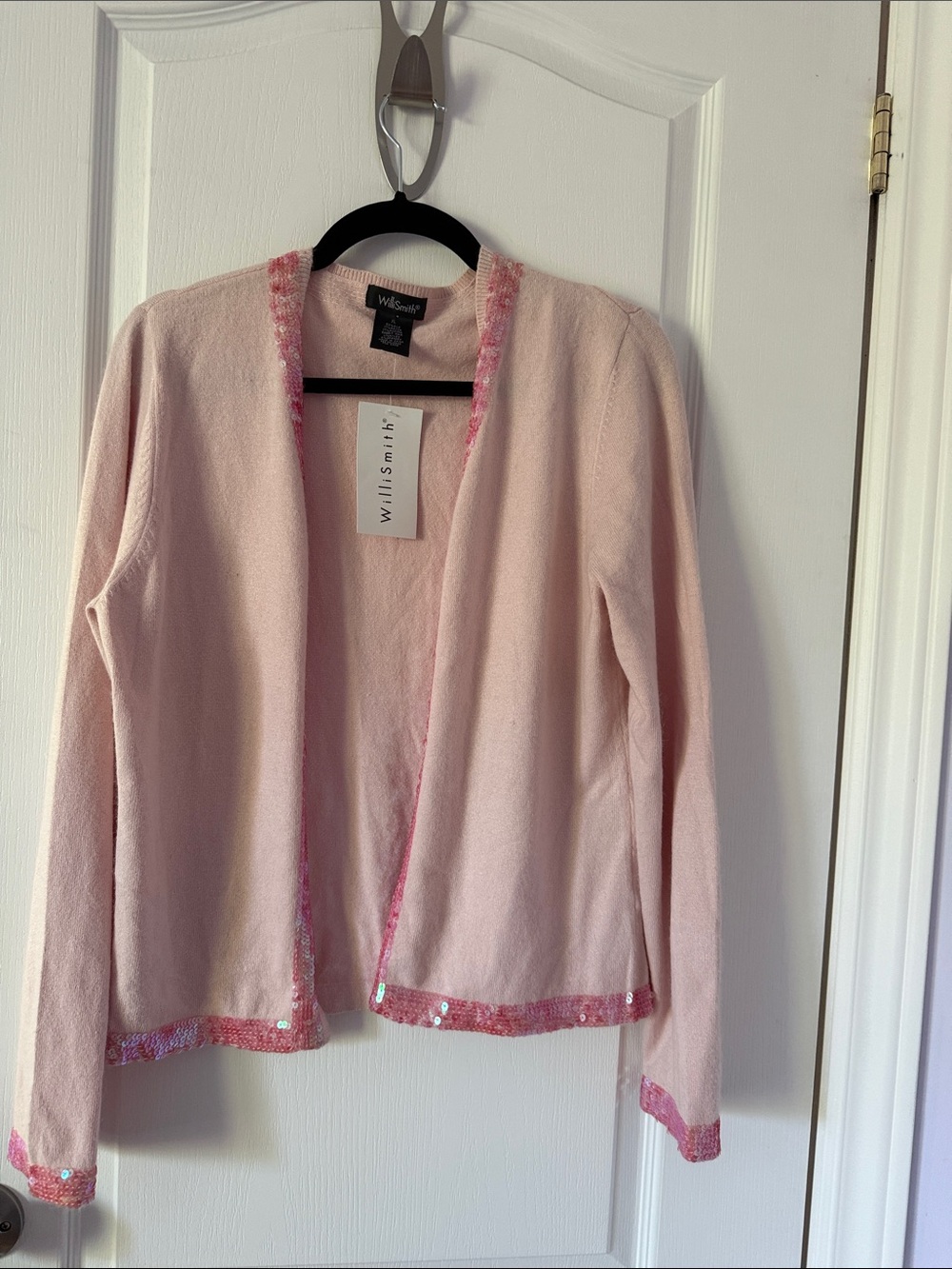 Willi Smith Pale Pink Open-Front Jacket with Sequin Trim